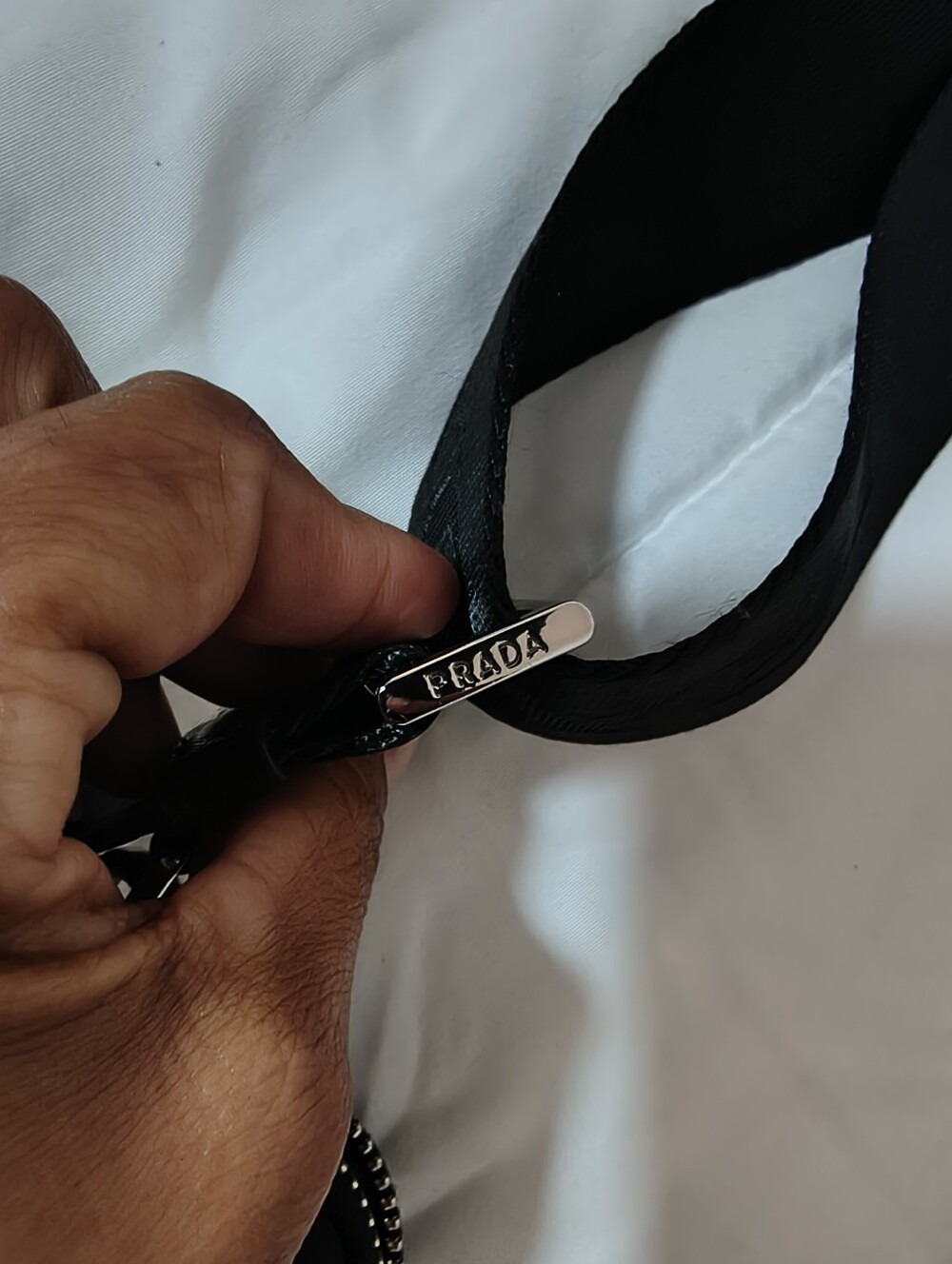 Prada Black Nylon Strap with Silver Logo Hardware - Picture 3 of 8